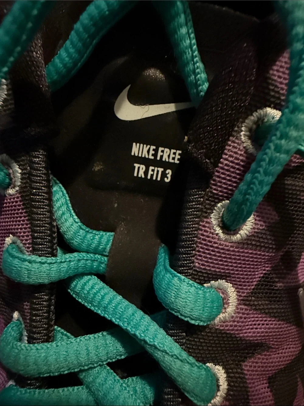 Nike Free Purple Graphic Trainers with Teal Laces